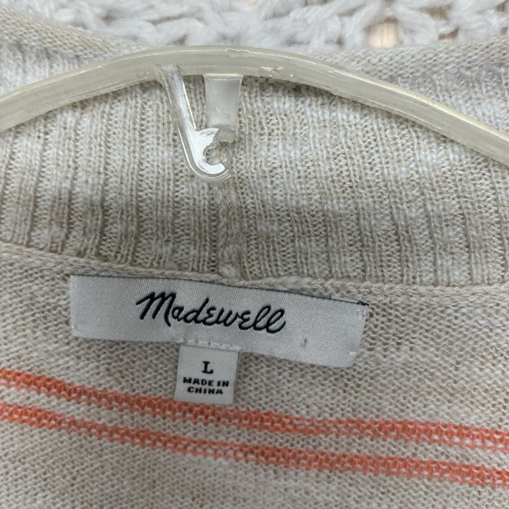 Madewell Cardigan Women's Size L Bradley Sweater Textured Stripe Pockets Beige - Picture 7 of 8